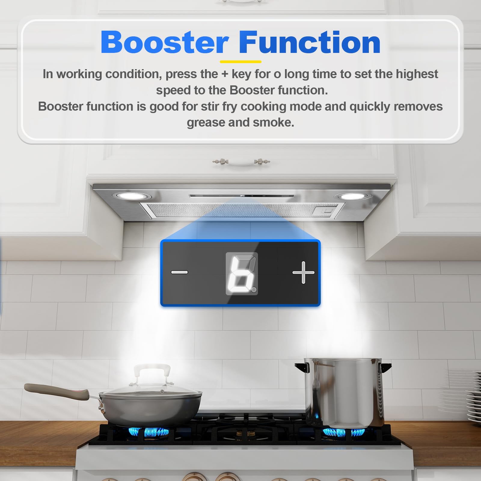 Cappa da incasso 52 cm, 400 m³/h Cappa da cucina, 3 velocità e Funzione Booster, Comandi Gesto, Tocco, Illuminazione a LED, Evacuazione dei condotti e ricircolo con filtro carbone attivo