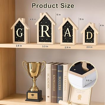 OLANRUN Graduation Decorations, Class of 2026 Decoration 3D Wooden House Shape Signs, 4 Pcs Black and Gold Wooden Graduation Party Decorations 2026 for High School College