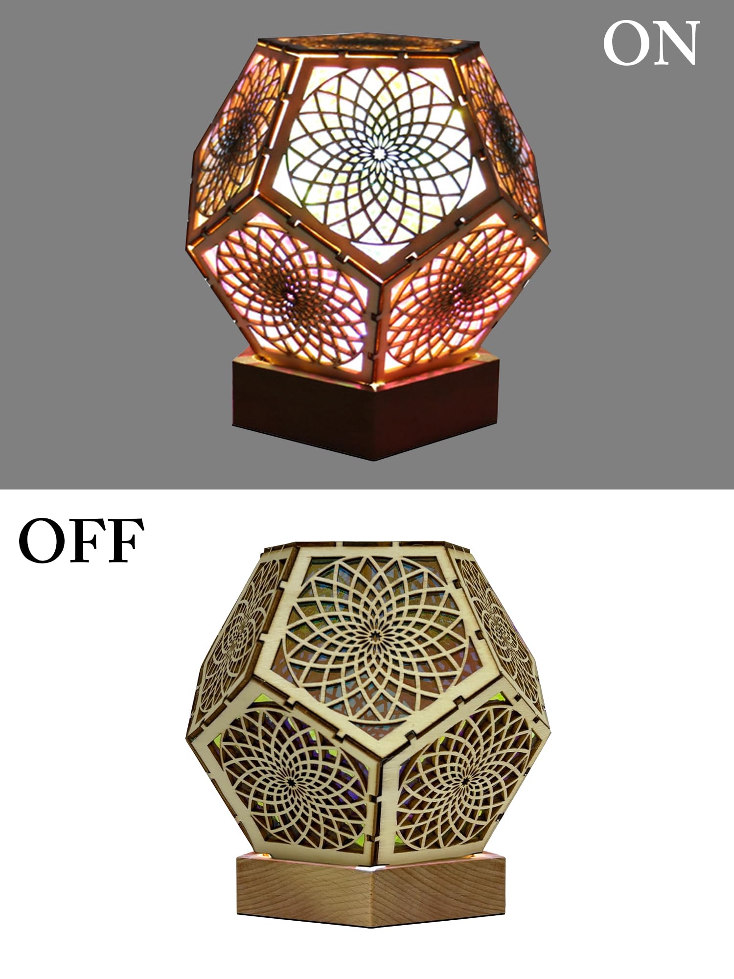 Starlight Projector Lamp,Boho Ambient Lighting Ceiling Projector Night Light, Wooden Colorful LED Lights for Bedroom Vintage Room Decor Aesthetic Unique Gifts for Christmas Halloween Birthdays: Pentagonal