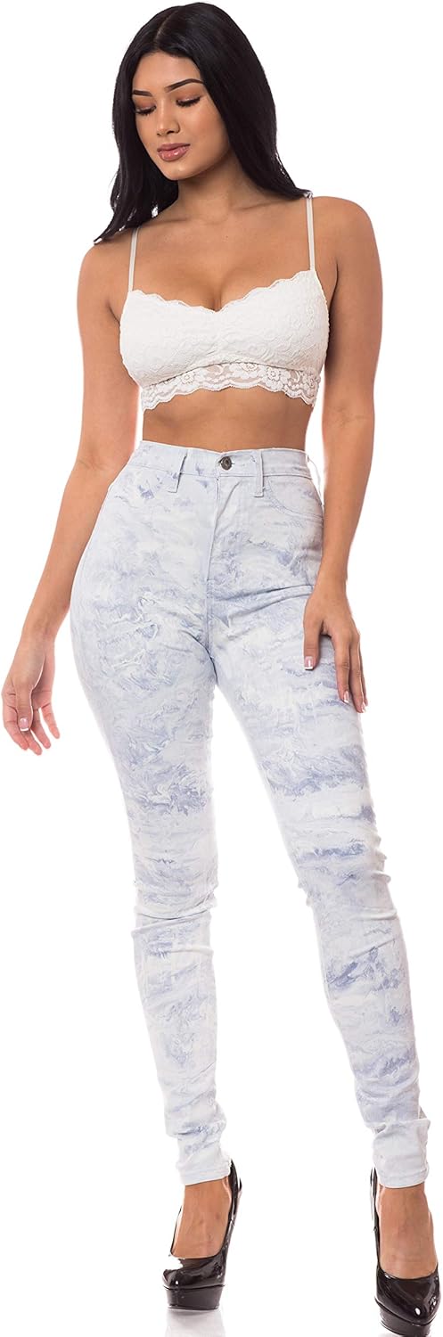 Aphrodite Washed Skinny Jeans for Women - High Waisted Printed Painted Embellished Stretch Skinny Fit Slim Denim Pants