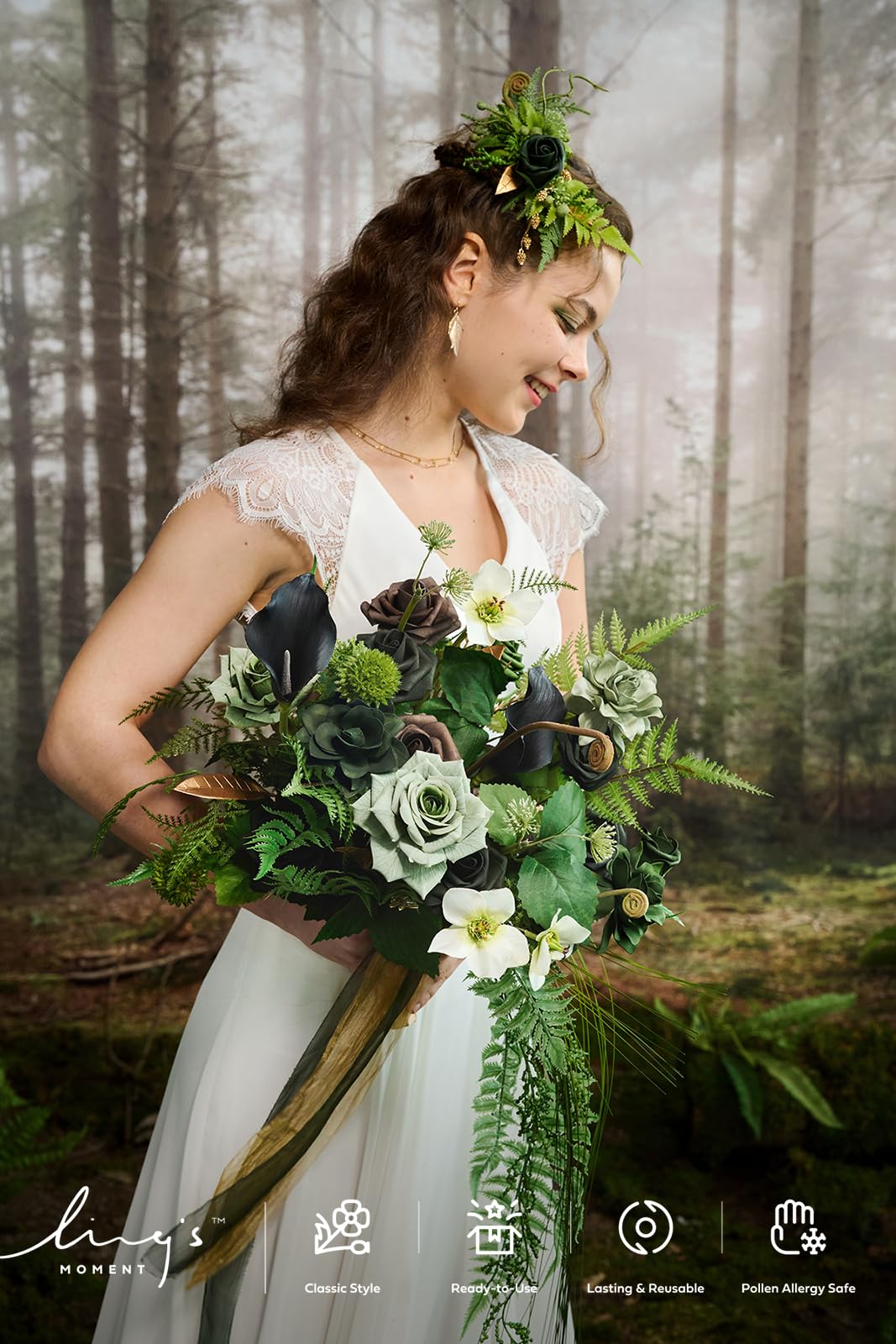 Amazon.com: Ling's moment Forest Green Bridal Bouquet Cascading, Emerald  Green Wedding Bouquets for Bride, 13 Inch Bride Bouquets for Wedding  Artificial Flowers Bouquets : Home & Kitchen