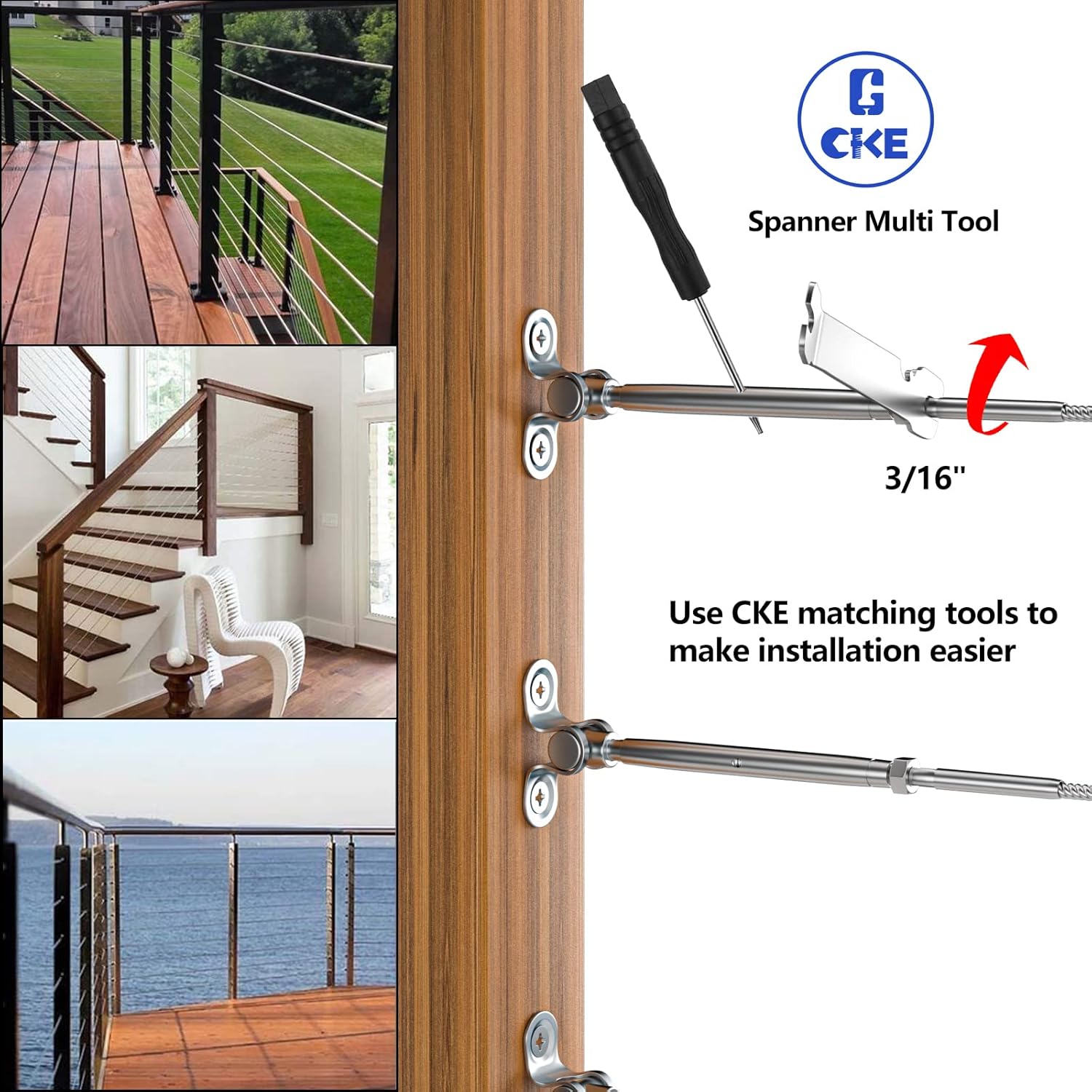 CKE 20 Pairs Cable Railing Kit - 3/16" Swage Toggle Turnbuckle Hardware Kit - T316 Stainless Steel for Wood Post Cable Railing System - Angle 180° Adjustable Angle Stairs Deck