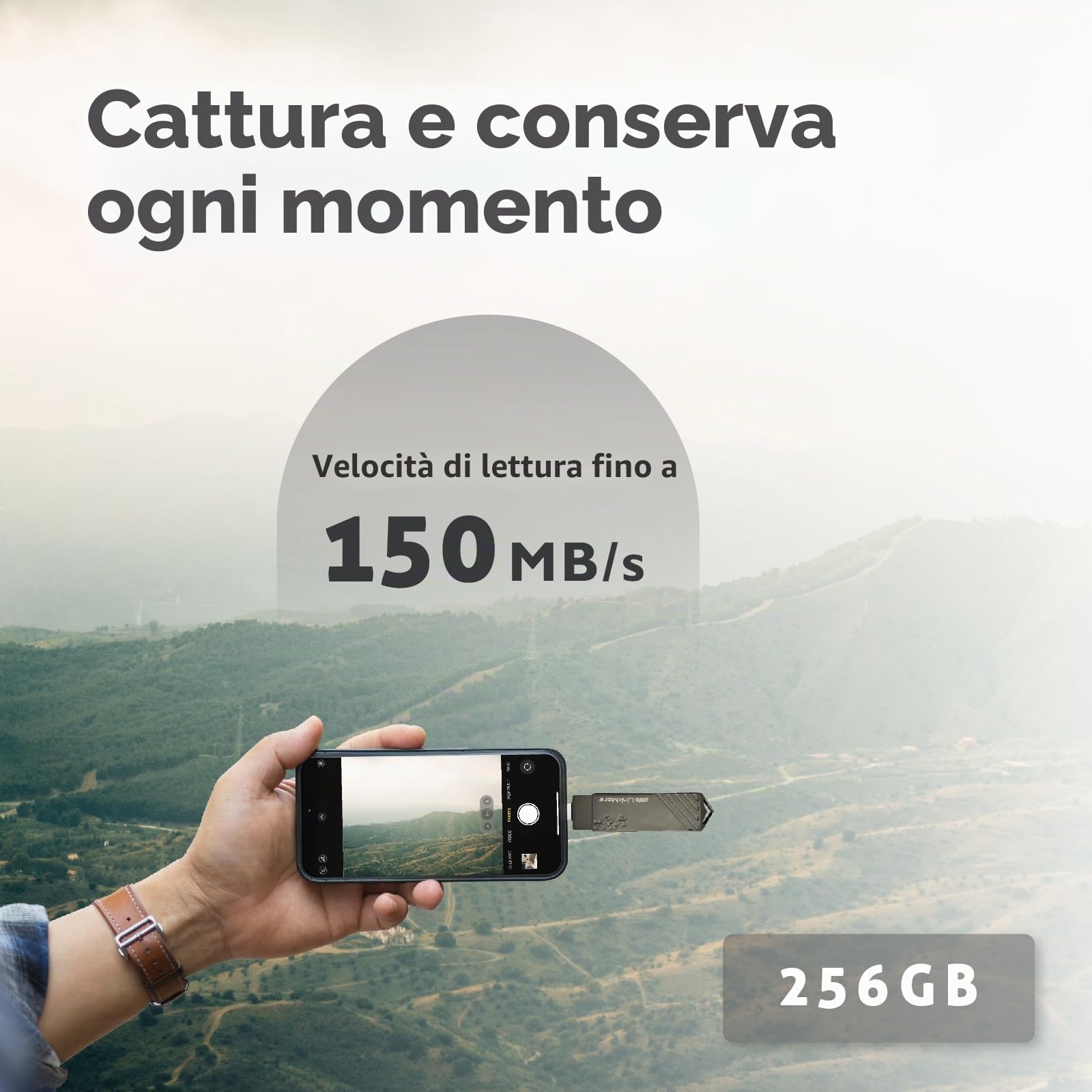 Linkmore 256 GB Dual Drive, TipoC Chiavetta USB, velocità fino a 150 MB/s, connettori USB tipo C e A reversibili, per smartphone, tablet, Mac e PC