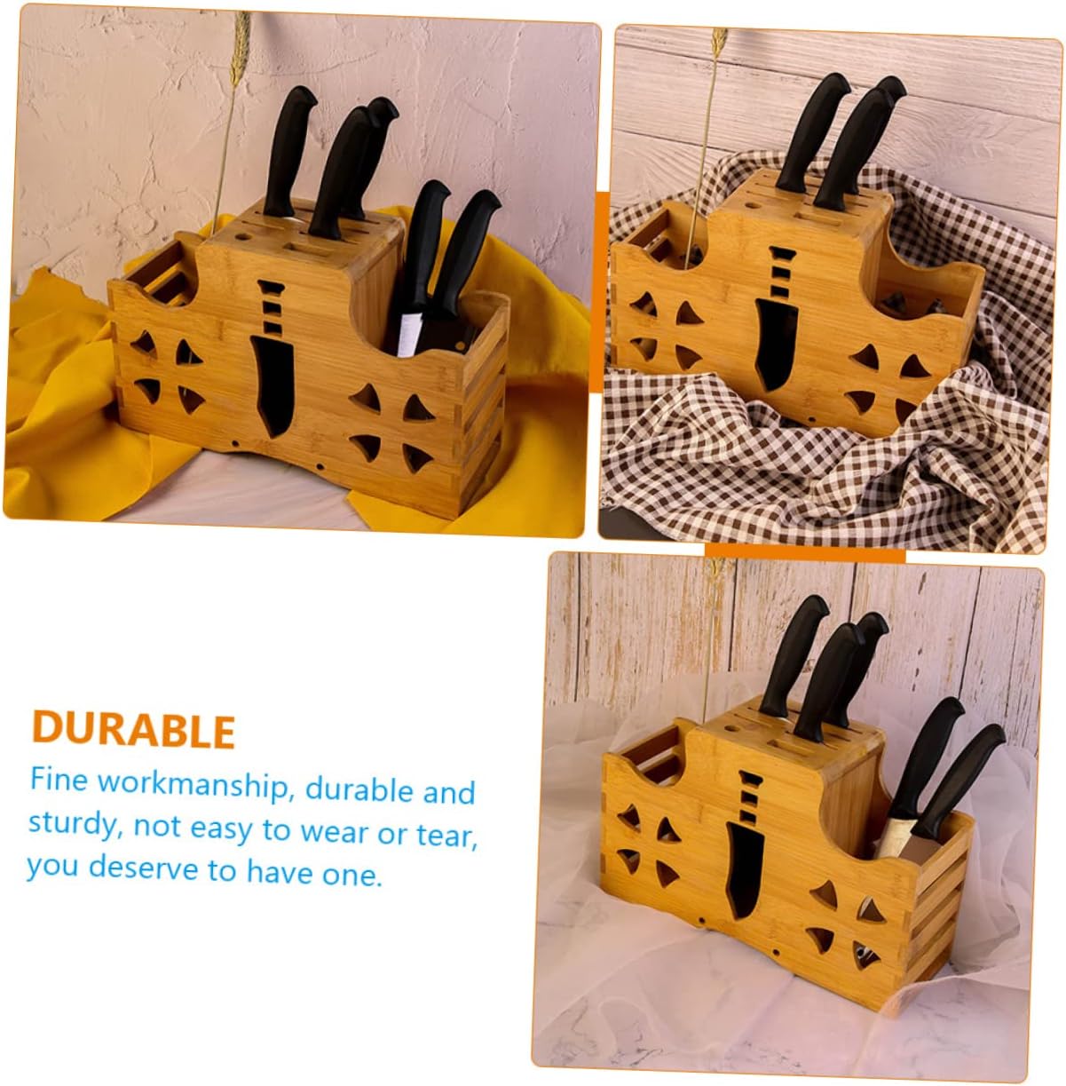 PRETYZOOM Bamboo Knife Holder Kitchen Scissor Stand Cutter Storage Rack Kitchen Knife Holder