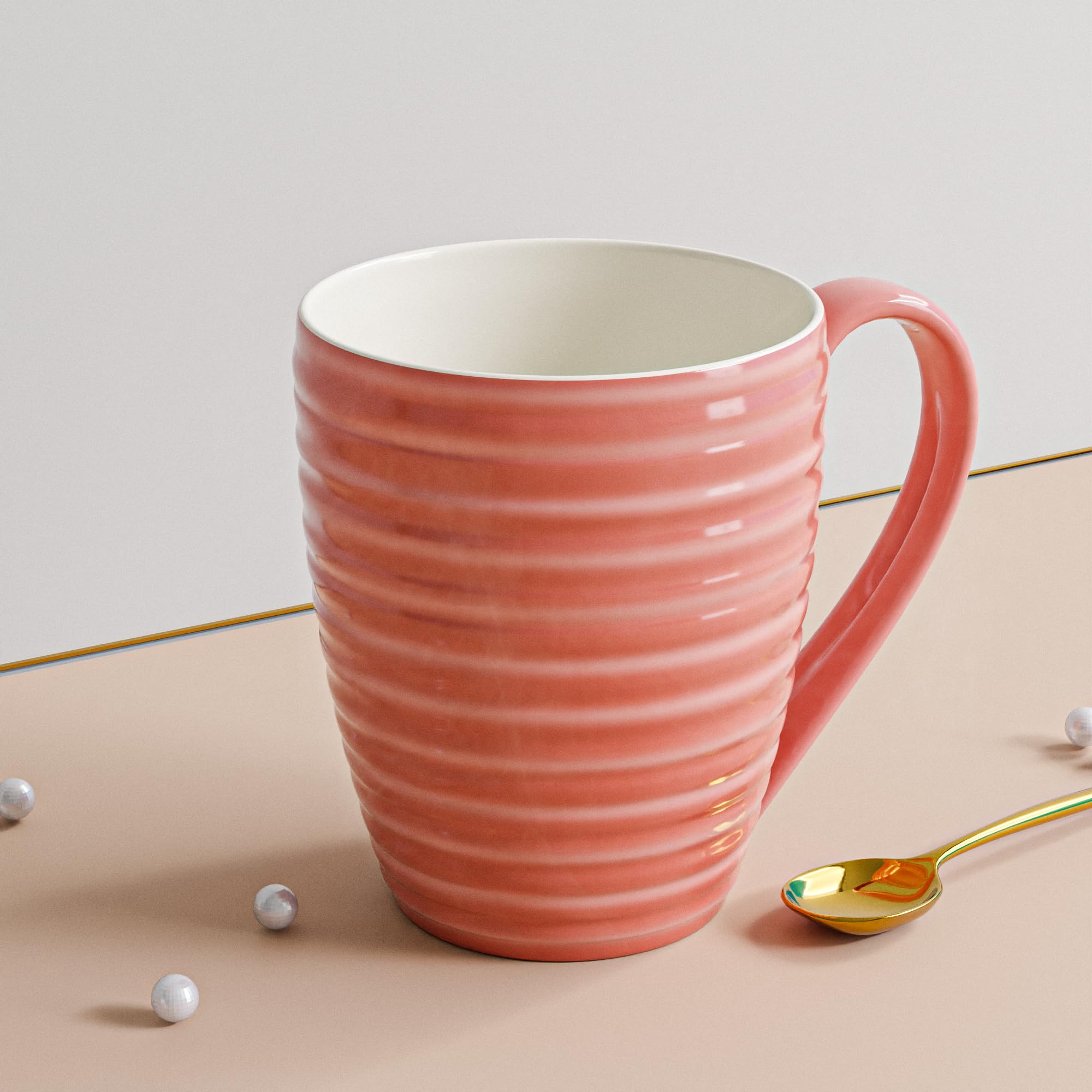 The Earth Store Spiral Pink Ceramic Coffee Mug 300ML | Tea Mug | Dishwasher & Microwave Safe | Perfect for Christmas Gift | New Year Gift | Birthday Gift Set of 1