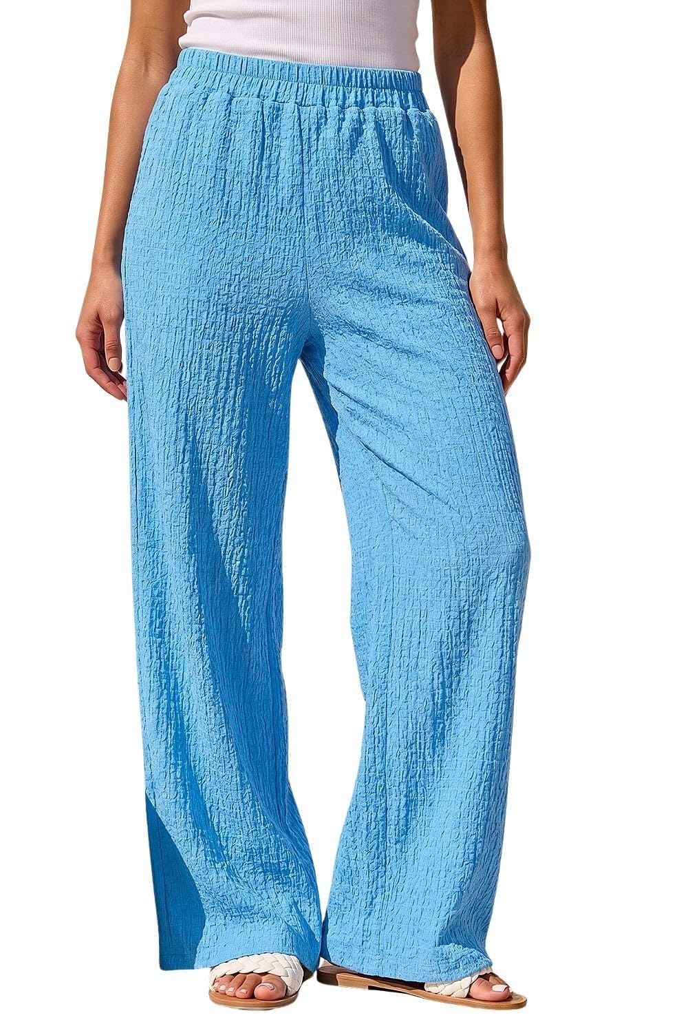 Dusk Women's Blue Textured Wide Leg Stretch Trouser Size 16