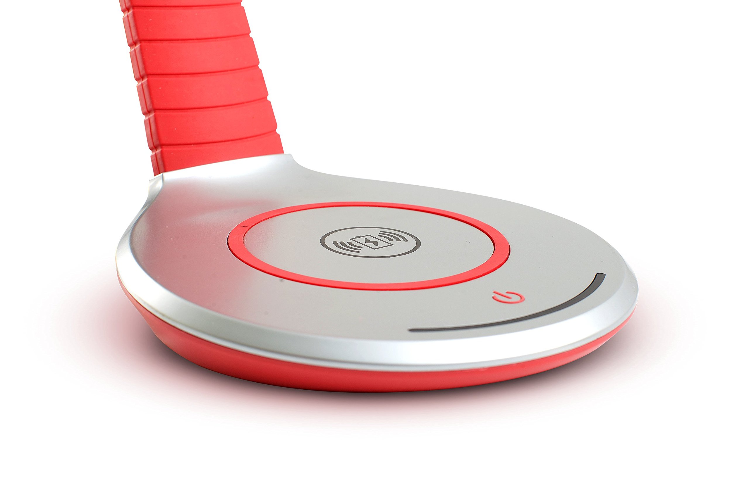 Trae Luni LED Leselampe. Schreibtischlampe. Soft-Touch-Oberfläche. Designlampe. Designerlampe. Mit integrierter Wireless-Ladefläche für Smartphones. Individuell biegbarer Lampenhals. Rot