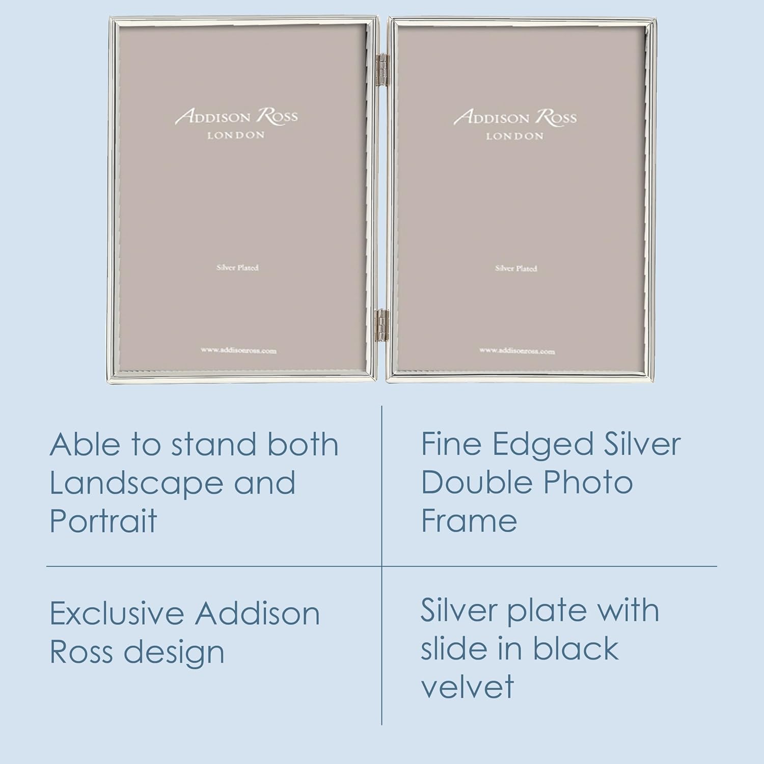 Addison Ross, Essentials Photo Frame, Silver Plate Double, 4 x 6 Inches