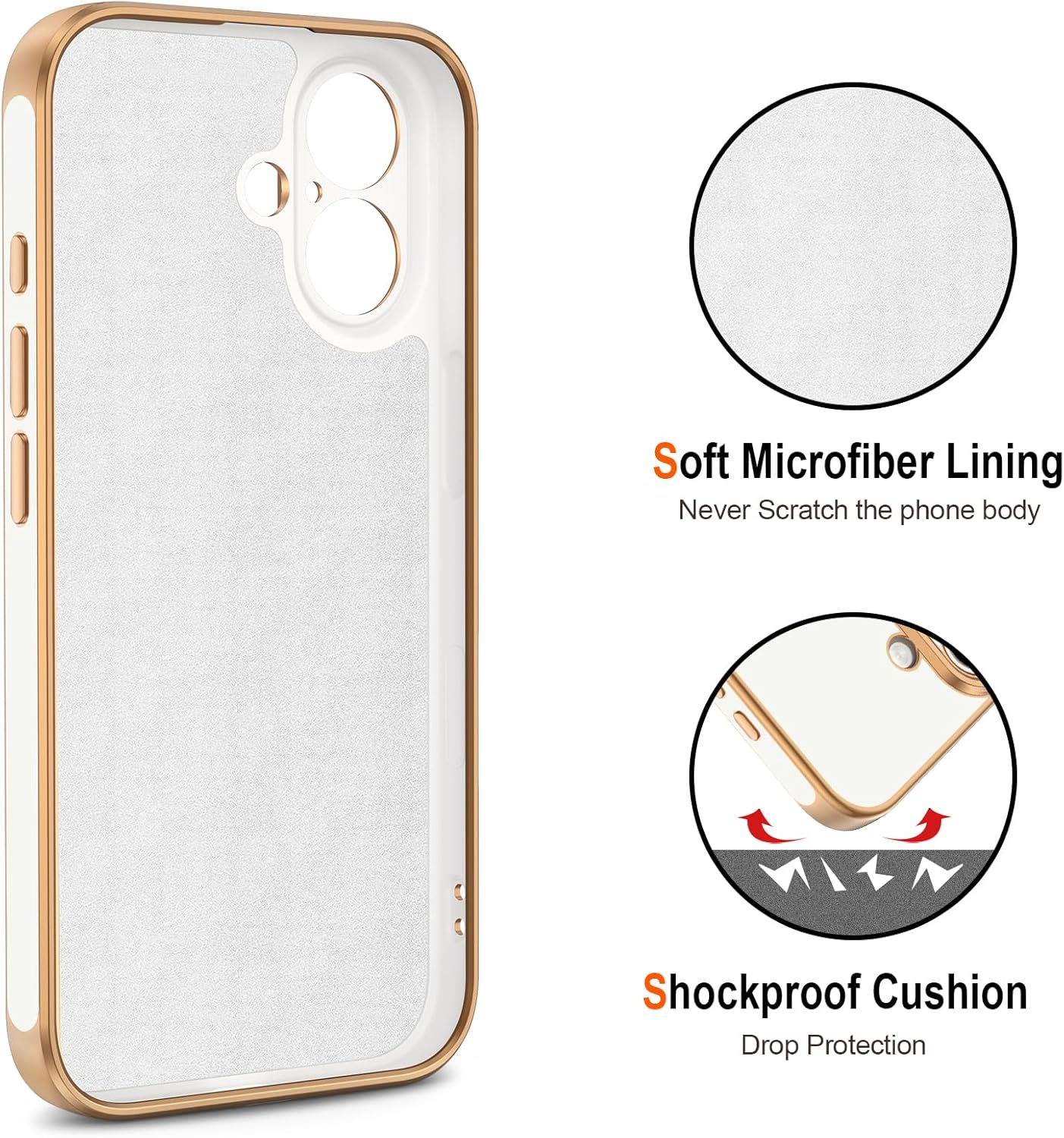 Hython for iPhone 17 Case with Ring Stand, 360° Rotatable Ring Holder Magnetic Kickstand, Plating Rose Gold Edge Soft Cover Protective Phone Case for iPhone 17 6.3", White - Image 3