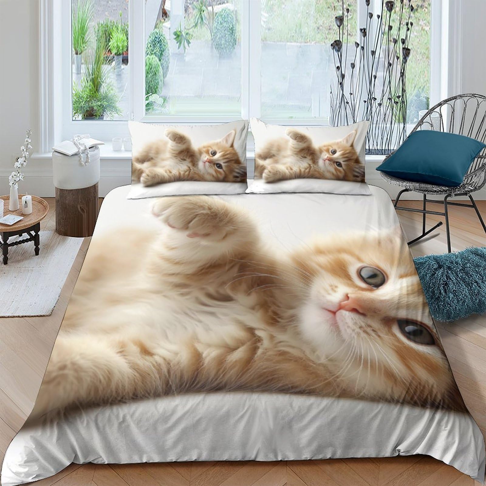 Ctjqhvkz Style-2 3D Printed Ginger Cat Fitted Sheet Microfiber Soft Breathable Kitten Bed Cover For Bedroom Dorm Decor Mattress Protection Single（135X200cm）