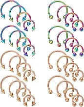Yolev 32pcs 16g Surgical Steel Horseshoe Rings Various Sizes Nose Septum Earring Eyebrow Lip Horseshoe Rings for Men Women