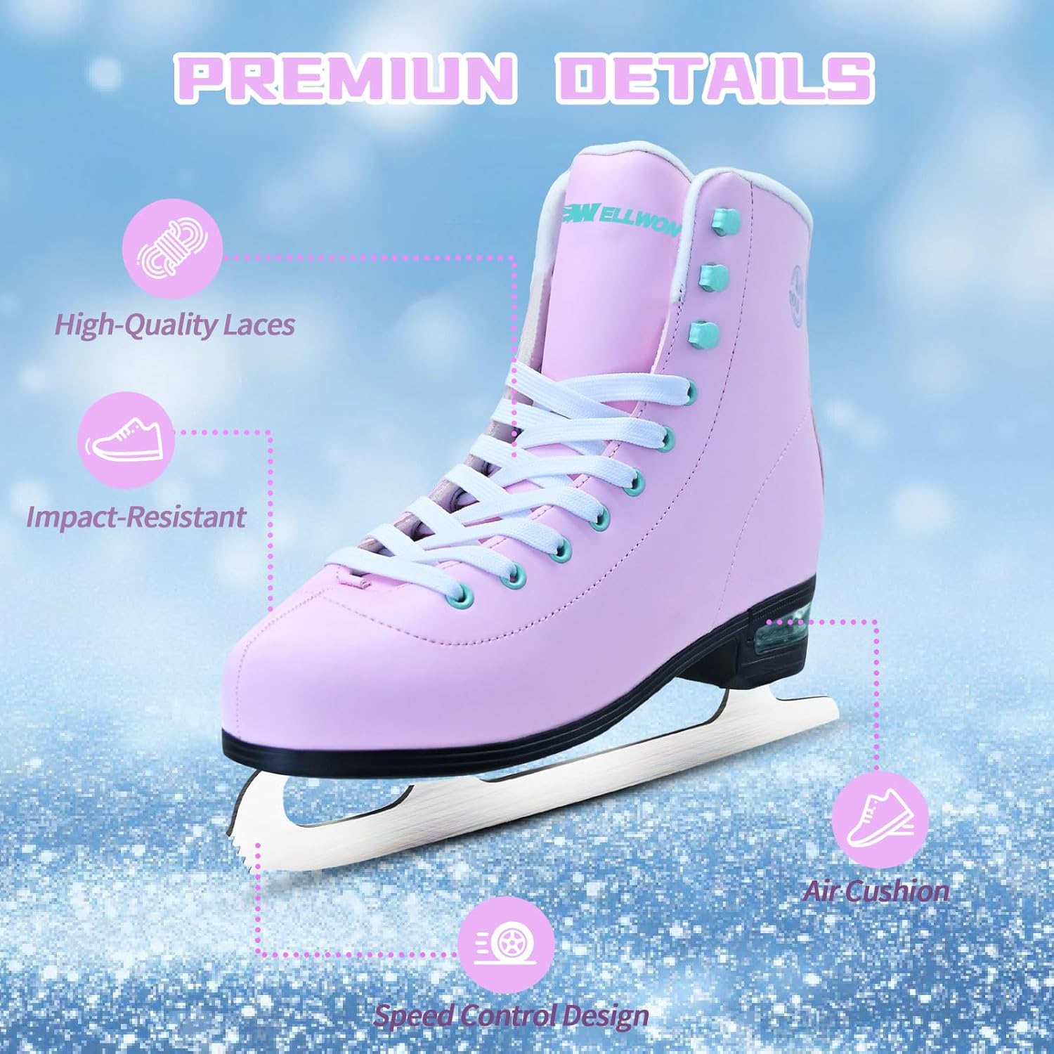 Ice Skates for Women, Adult Figure Skates with Air Cushion, Classic White Figure Skating Shoes Size 5 6 7 8 8.5 9 10 10.5 with Velvety Lining for Indoor& Outdoor