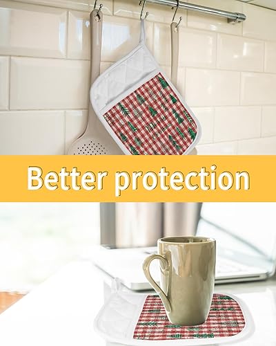 Miniatura 7 de Juego de 2 soportes para ollas de Navidad para cocina, antideslizantes y aislantes de calor, juego de agarraderas de tela de toalla con bolsillo,