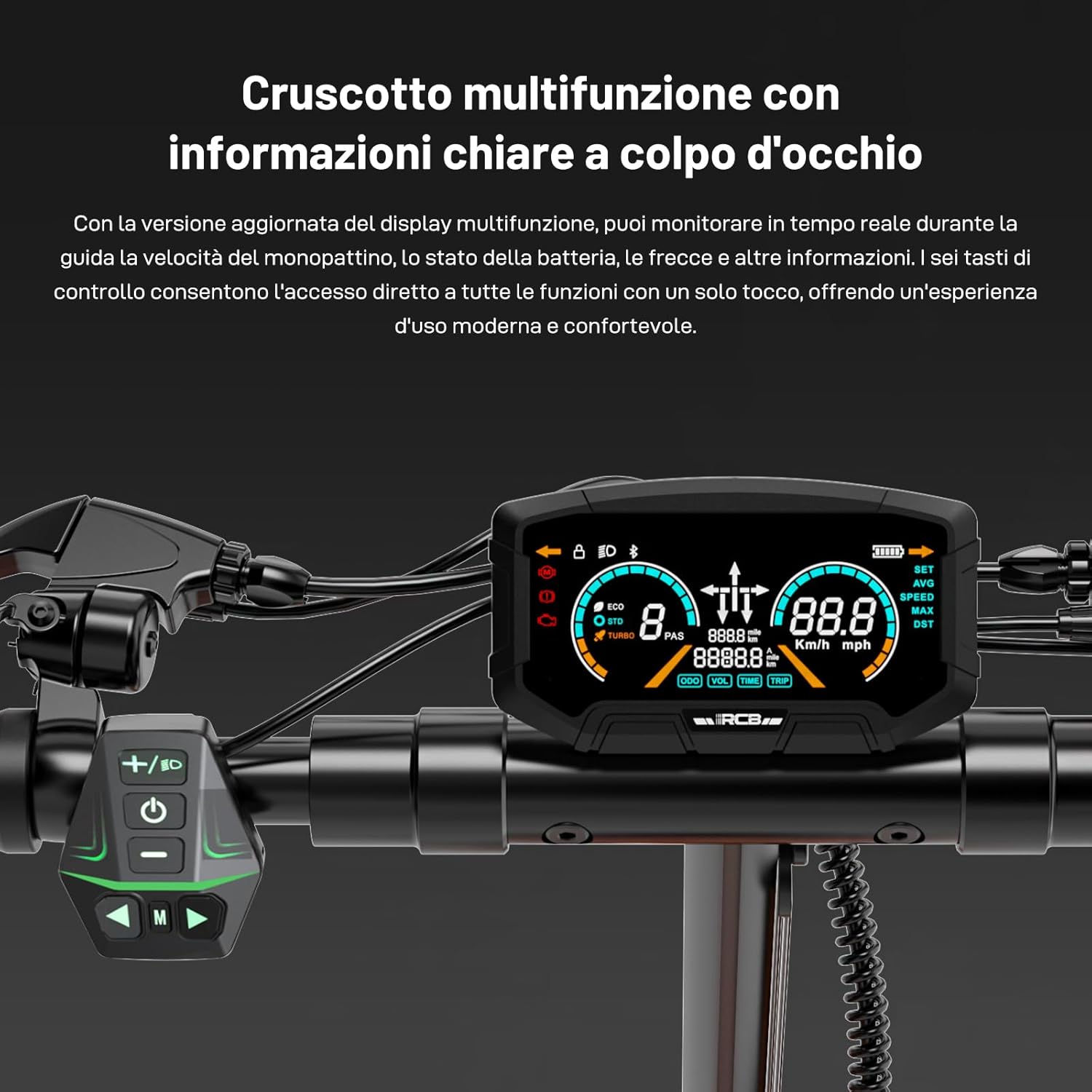 Multifunction dashboard of RCB D7 PRO Ultra Electric Scooter