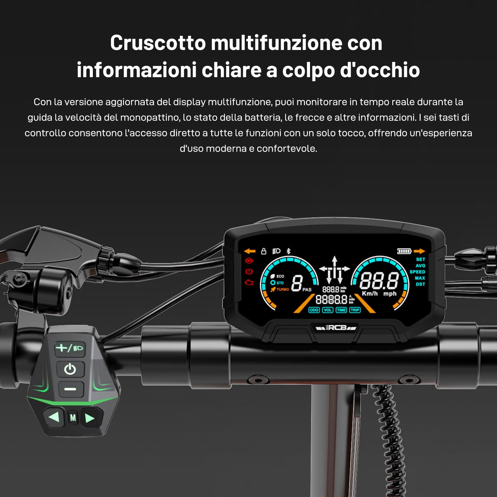 RCB D7/D7 PRO (Ultra) Monopattino Elettrico adulto, NFC/Frecce APP, Pendenza 26%, Motore 500W Picco 1600W, Autonomia 80-130KM, Batteria 20.8-27Ah, Pneumatici Gel Autoriparanti 10 Pollici