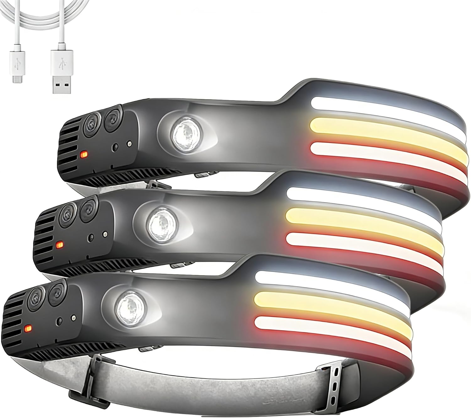 Fjallbris Headlamp, Ultra-Bright 1000lm Light 230° LED Headlamp with 10 Different Modes, 230° Wide Beam Head Lamp with Motion Sensor for Adults, Waterproof Lightweight Outdoor Camping Hiking (3PCS)
