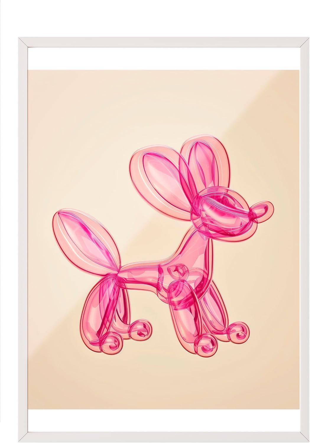 Zestia Beyaz Çerçeveli Tablo, Balon Köpek Heykeli, Gölge Efektli, 3D Minimal Poster No: 106456 21 x 30