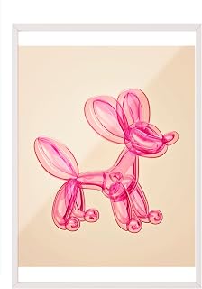 Zestia Beyaz Çerçeveli Tablo, Balon Köpek Heykeli, Gölge Efektli, 3D Minimal Poster No: 106456 21 x 30