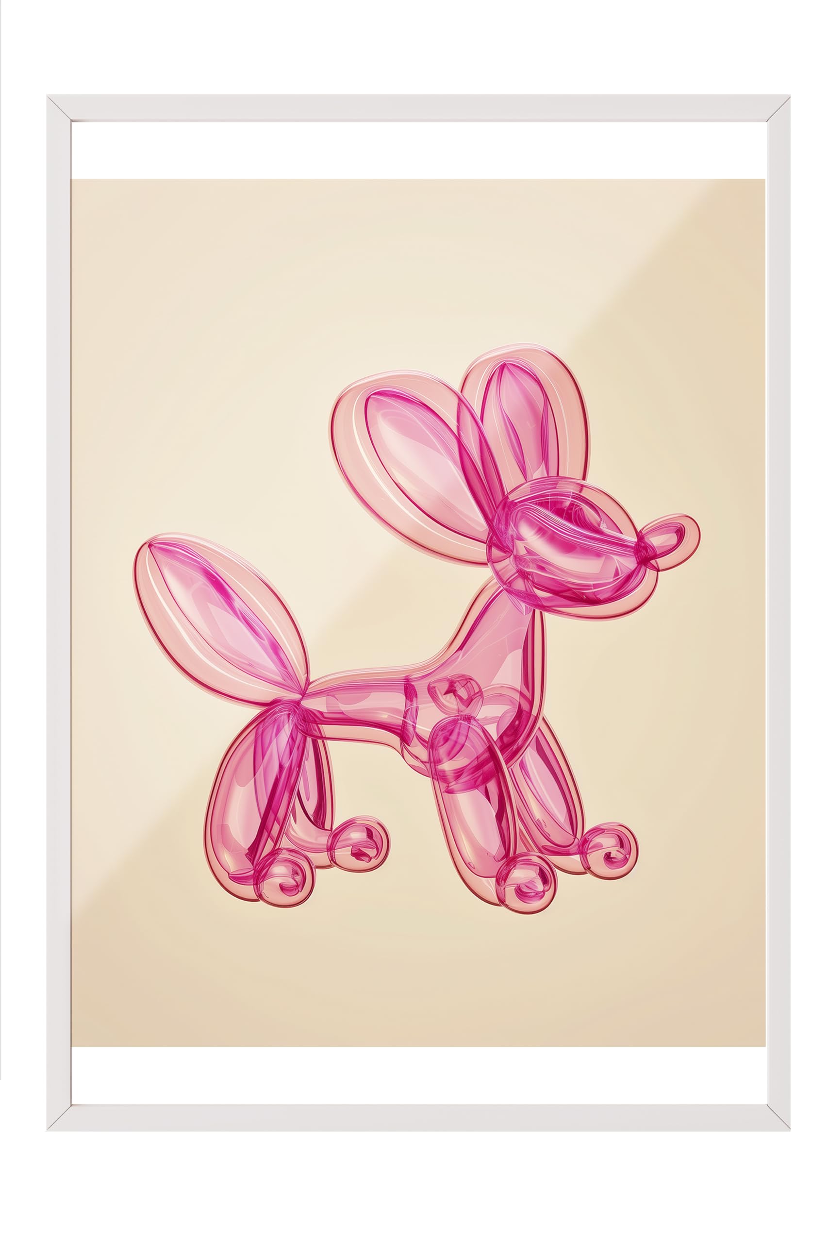 Zestia Beyaz Çerçeveli Tablo, Balon Köpek Heykeli, Gölge Efektli, 3D Minimal Poster No: 106456 21 x 30
