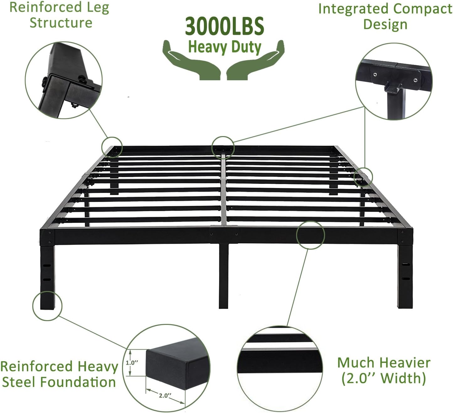 45MinST 14 Inch Platform Bed Frame/Easy Assembly Mattress Foundation / 3000lbs Heavy Duty Steel Slat/No Box Spring NeededNoise Free, King