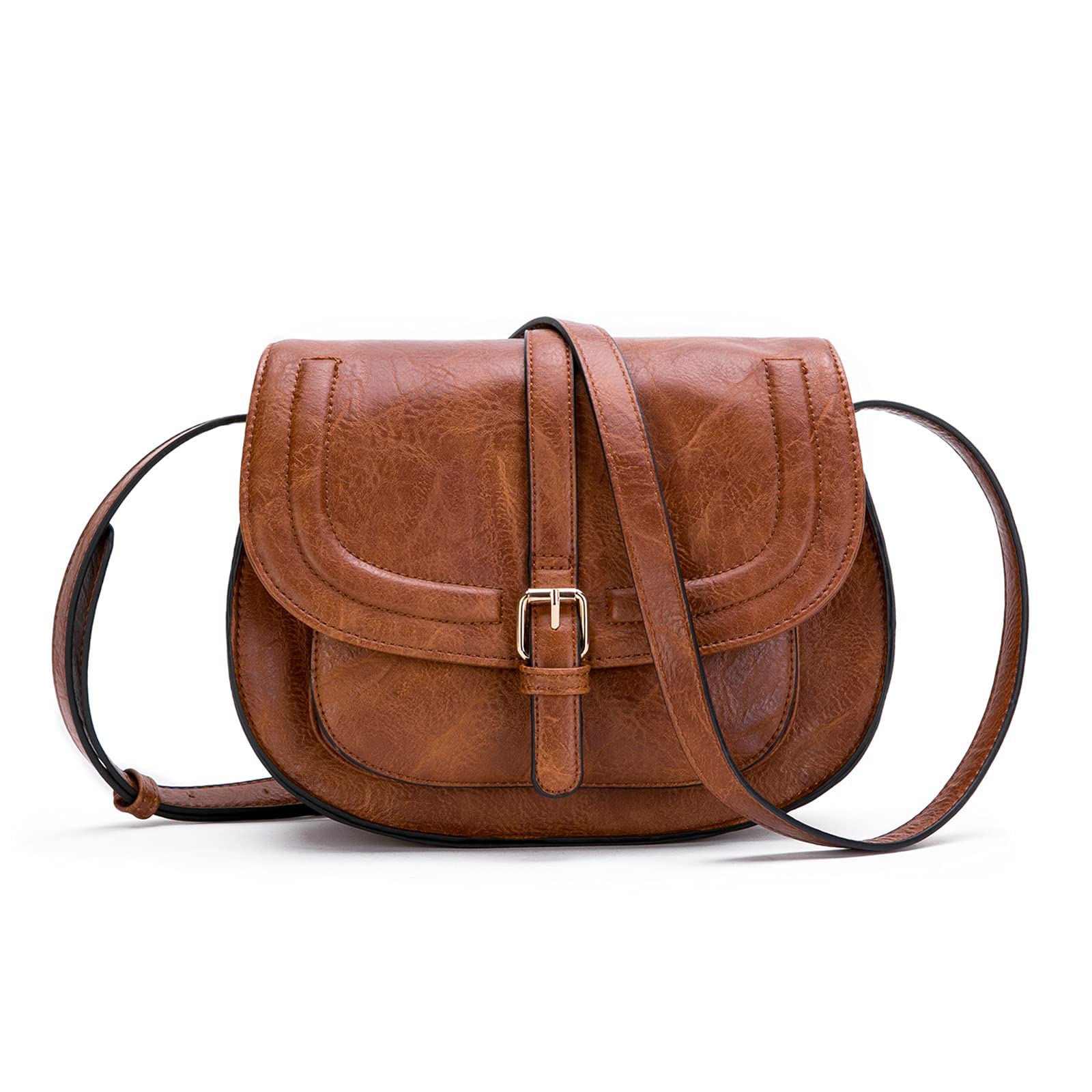 GenericSmall Purse Vintage Satchel for Women PU Leather Cover Hasp Crossbody Bag and Brown Saddle Shoulder Bag