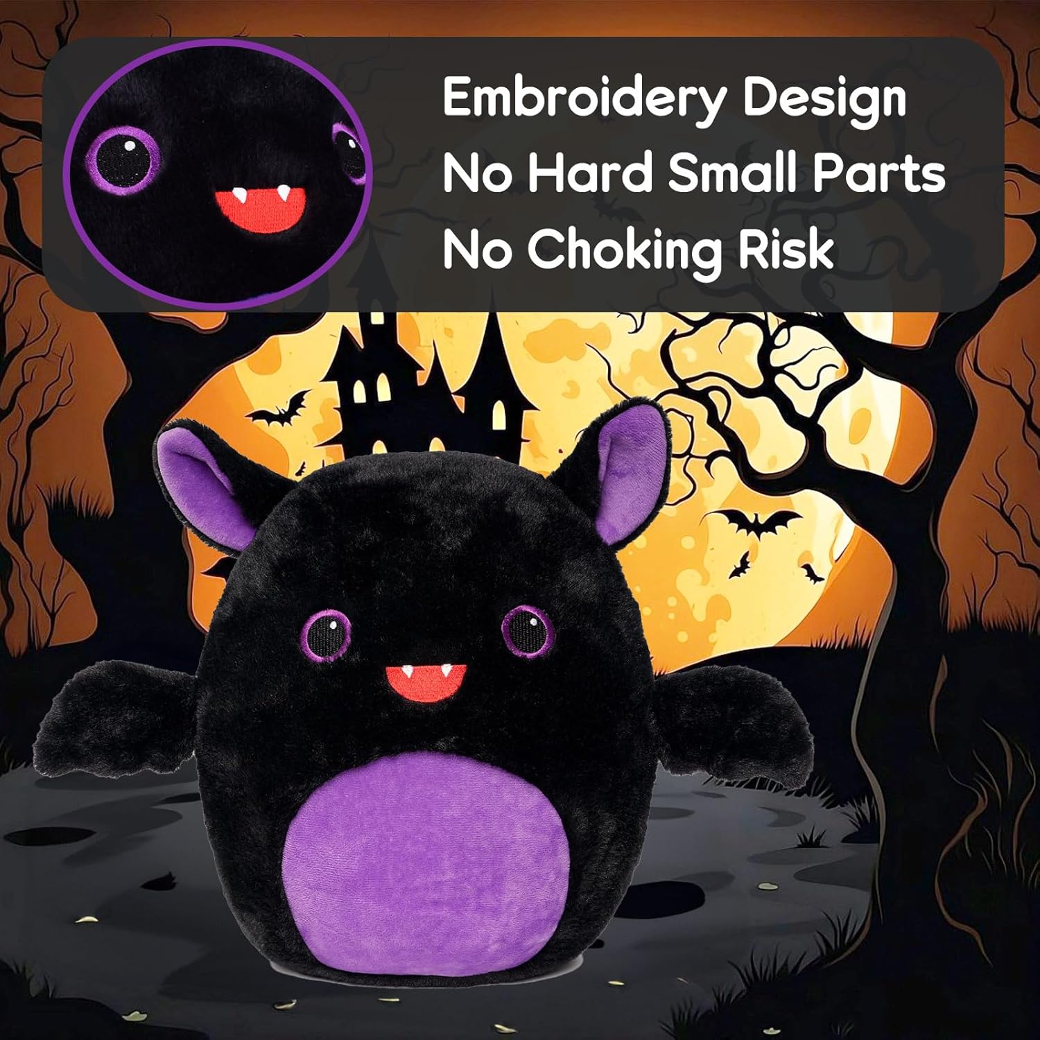 Huggable Cute Bat Stuffed Animal Plush Toy with Wings and Embroidered Eyes - 14 Inches - Halloween Theme Party Gift for Boys and Girls - Image 6