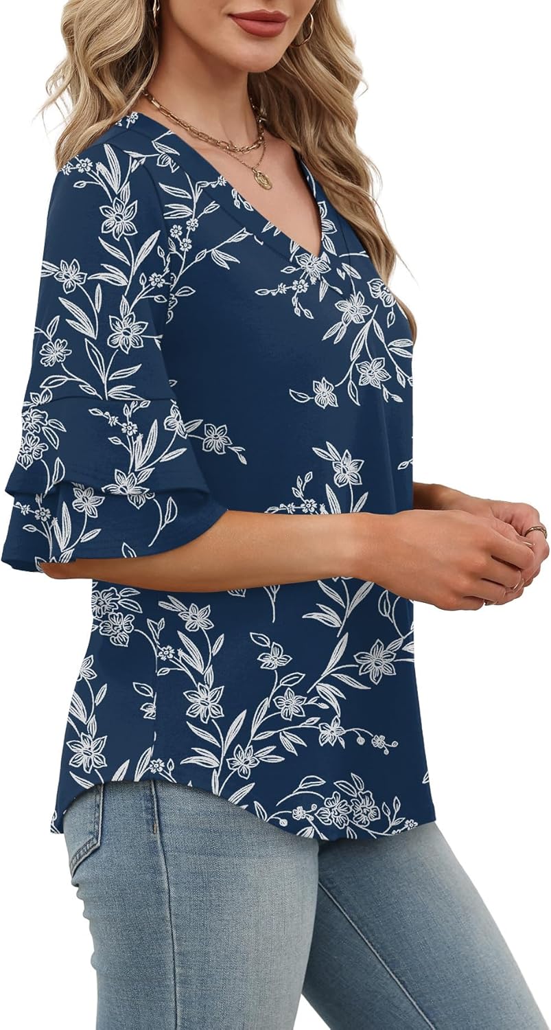 OFEEFAN Spring Tops for Women Boho Shirts Fashion Clothing Cute 3/4 Length Sleeve Blouses Dressy Casual Summer Outfits - Image 4