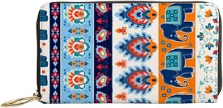 Carteiras de couro para mulheres, bolsa indiana boho, elefante, tribal, feminina, de couro, porta-cartões, organizador, bloqueador, bolsa de viagem, Elefante indiano Boho Tribal, 7x4.3x0.8 Inches