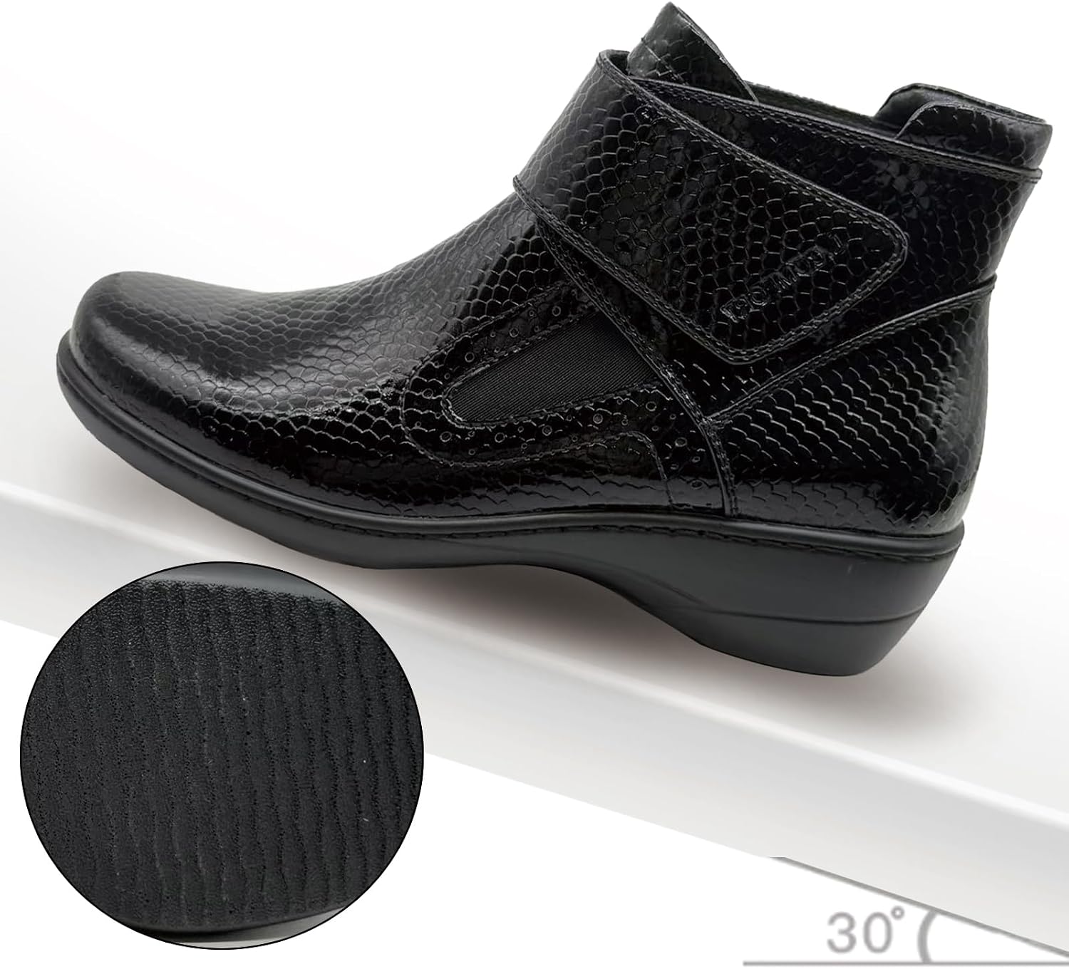 Women's Ankle Boots Flat Booties Fashion Black Ankle Boots for Women Premium PU Leather Adjustable Fit Square-Round Toe Padded Back for Warmth Casual & Everyday Winter Boots