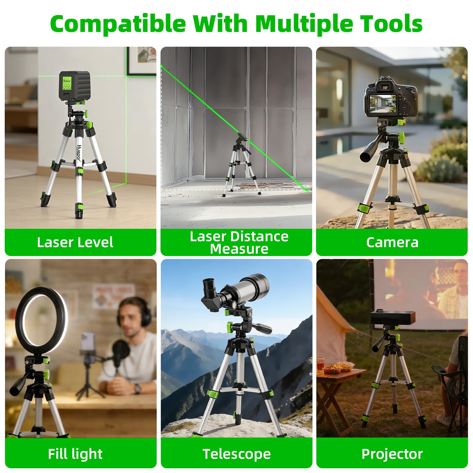 Huepar Trípode Aluminio 50cm para Nivel Láser y Smartphone, Equipado con una Cabeza panorámica de 3 vías, Nivel de Burbuja, Rosca 1/4"-20, Soporte para Móvil y Bolsa de Transporte,TPD05A1