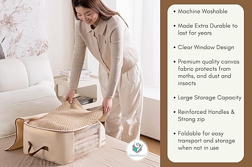 Miniatura 7 de Almacenamiento de ropa de lona, 2 bolsas, organizador de ropa, bolsas de tela plegables para suéteres, ropa, ropa, ropa de cama, colcha, ropa de