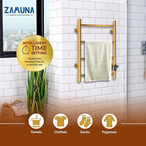 Miniatura 3 de Calentador de toallas eléctrico para baño, 23.6 x 15.7 pulgadas (cuadrado), toallero térmico montado en la pared, 4 barras de acero inoxidable,