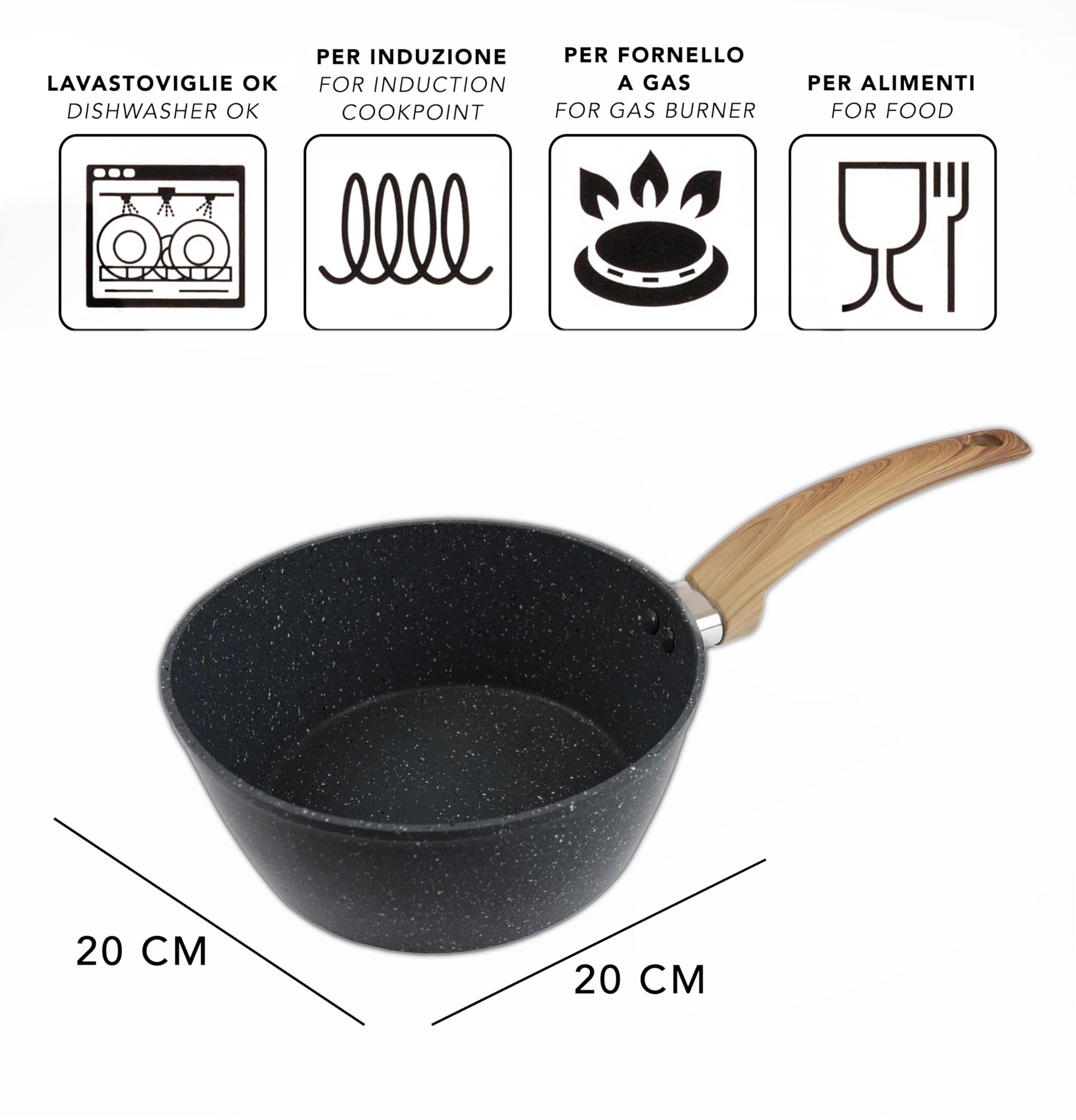 IPEA Pentolino Induzione Antiaderente per Latte e Minestre - 20 CM - SOLIDO E VERSATILE - Pentolino per Cucinare e Bollire Verdure, Noodles, Verdure, Noodles - Ergonomico - Bollilatte da Cucina