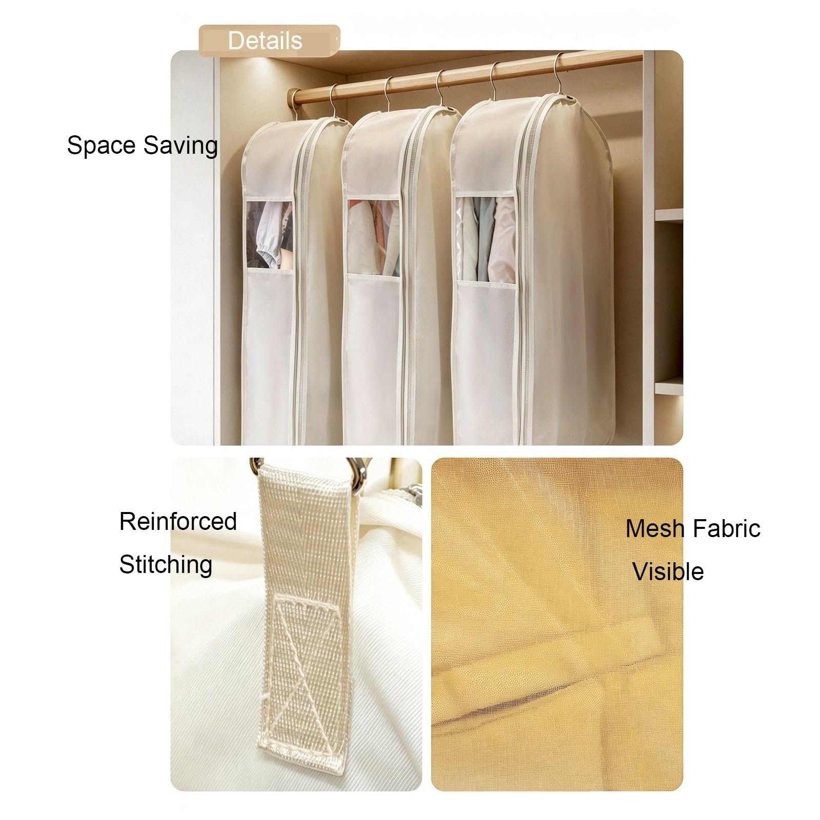 Fundas Abrigos para Colgar, Fundas Ropa con Cremallera que Ahorra Espacio, Bolsas Protectoras para Abrigos de Plumón y Trajes(White,58 * 40 * 130cm/23 * 16 * 51in)