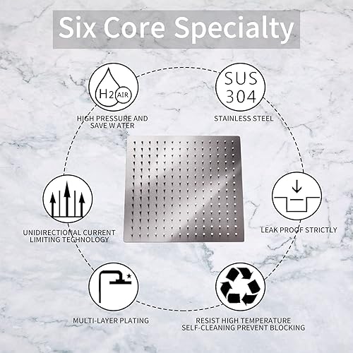 Miniatura 3 de GGStudy Square- Cabezal de ducha cuadrado de acero inoxidable de 10 pulgadas, estilo lluvia, níquel cepillado