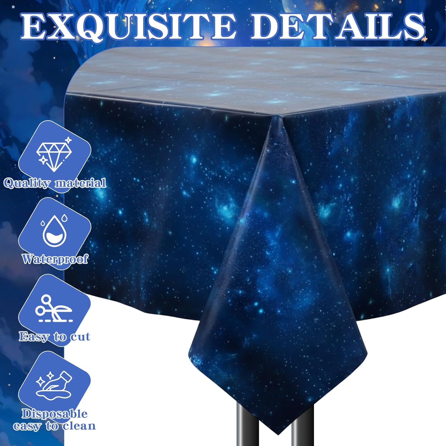 Ctosree 1 Roll 1200 Inch x 79 Inch Iridescent Space Tablecloths Disposable Plastic Blue Galaxy Tablecloth Starry Sky Table Covers Backdrop for Space Starry Night Star Theme Birthday Party Decor