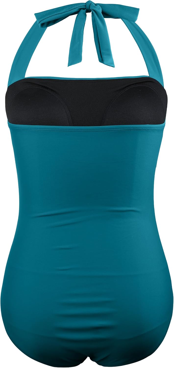 Women's One Piece Swimsuits Tummy Control Halter Bathing Suits Vintage Ruched Slimming Monokini Swimwear - Image 8