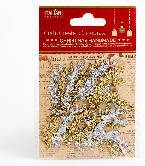 Italian Options Silver Gold Glitter Reindeers Christmas Craft Festive Card Making Decoration (Pack of 12)