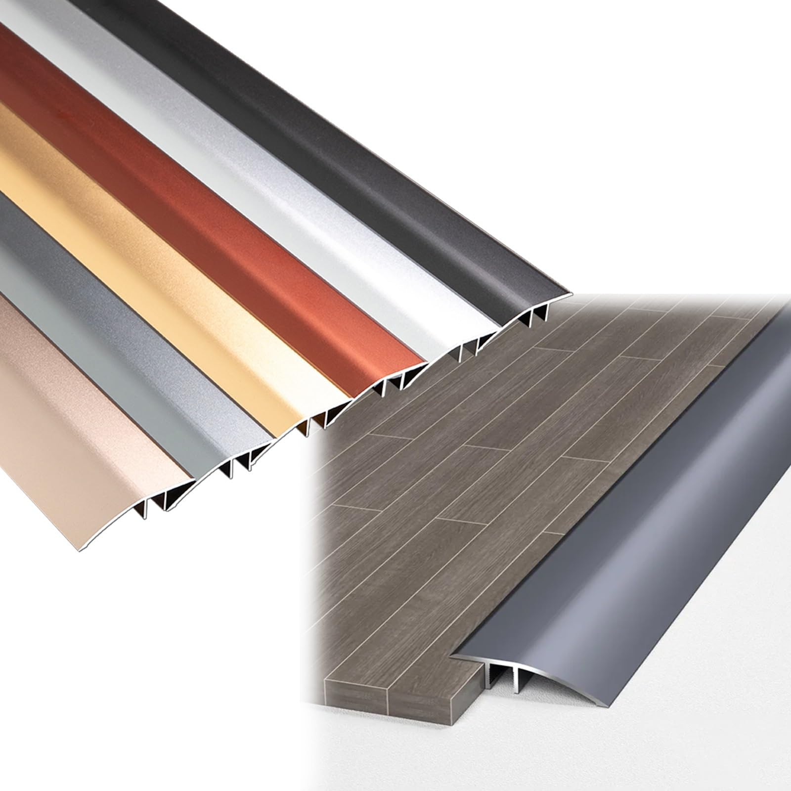Blanco Negro Tira De Umbral Metalica, Banda De Umbral De Puerta De Suelo, Tapajuntas Suelo 43mm Tira De Transición De Piso De Aluminio, Perfil De Transición Para Alfombras Laminado Azulejos