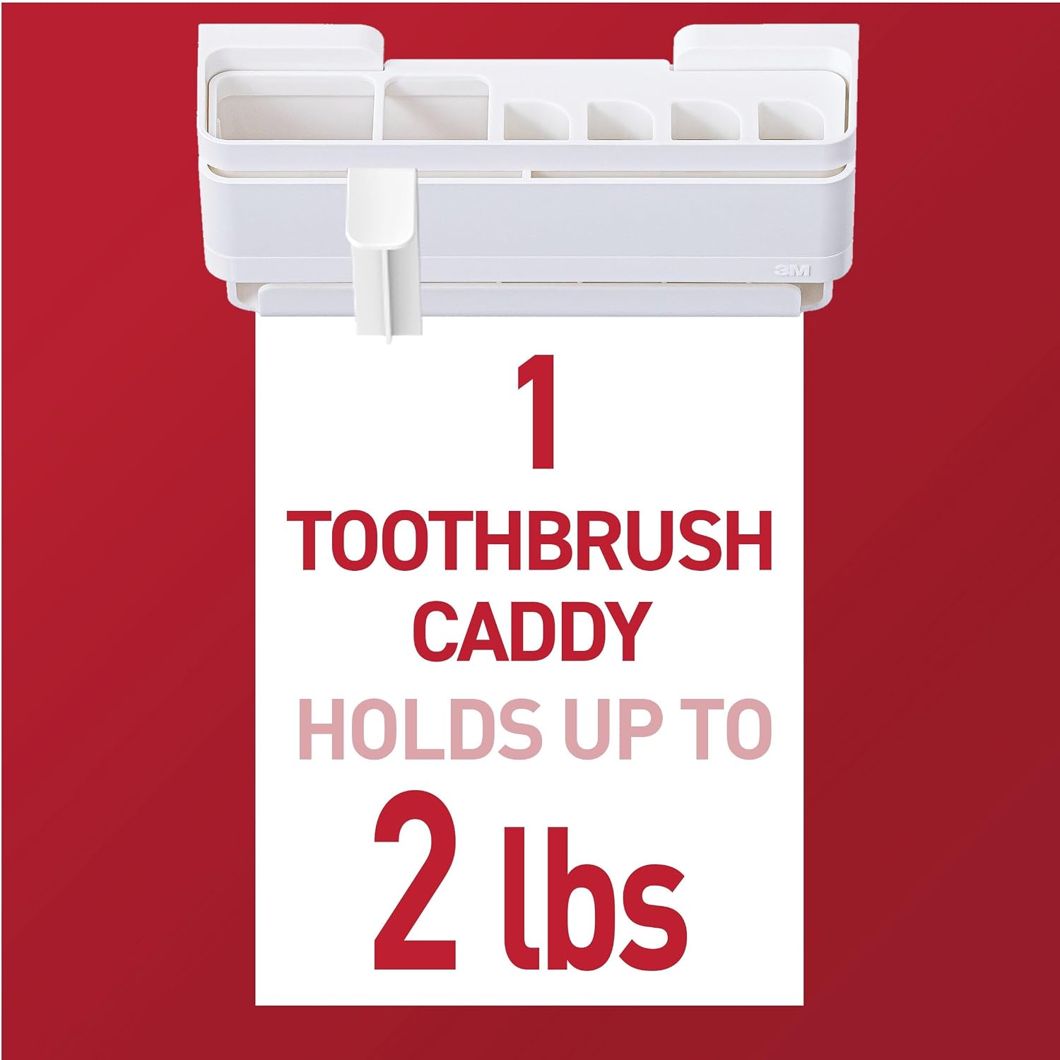 Command Toothbrush Caddy for Bathroom Organization, Damage-Free Hanging with Adhesive Strip, No Tools, 1 Caddy, 1 Cup Hanger, 4 Large Strips