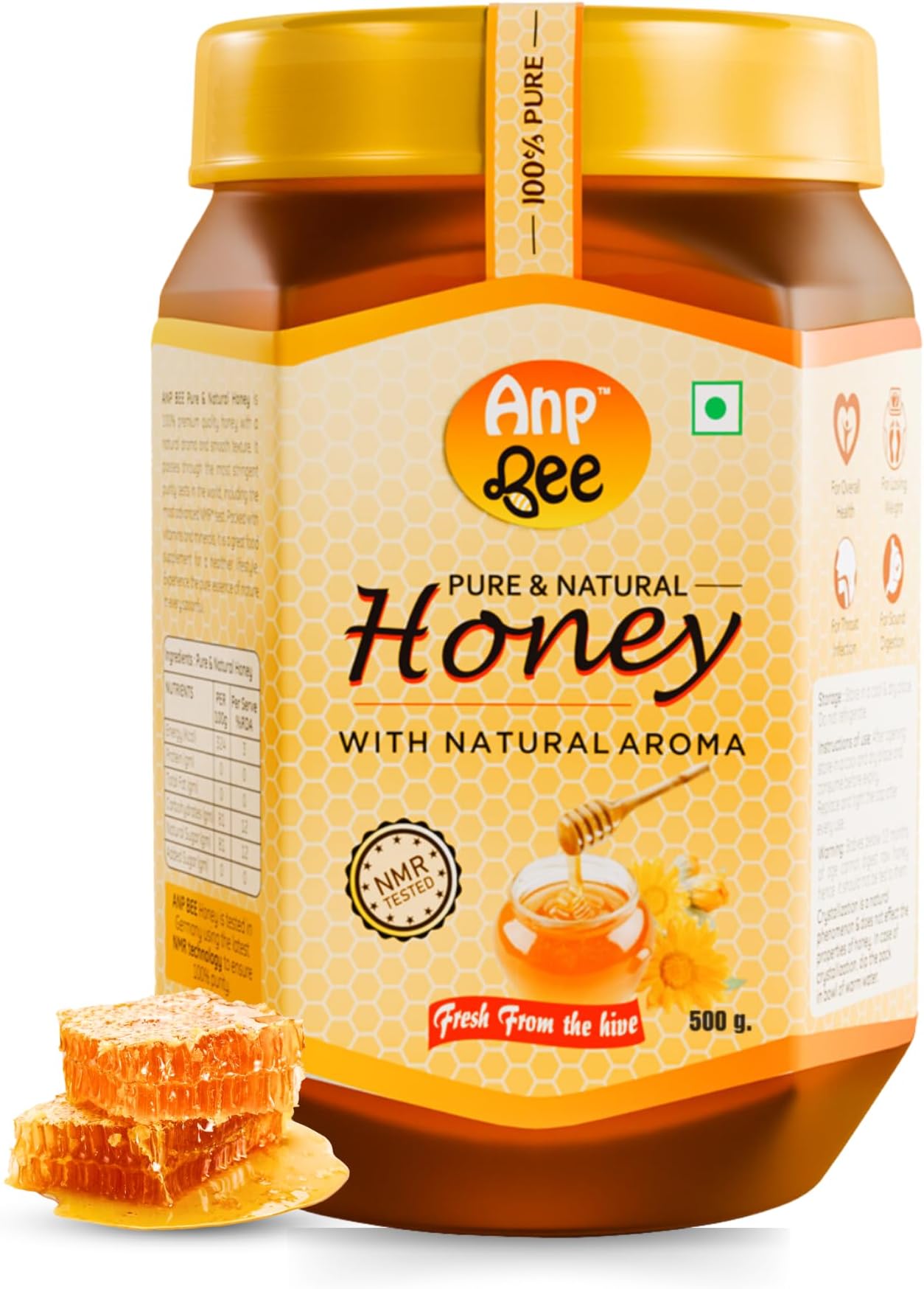ANP BEE Raw Natural Honey 500gm I Pure NMR Tested Unprocessed & Unfiltered Original Multiflora Honey I Supports Weight Loss, Good for Heart Health I Plastic Bottle (Pack of 1, Honey 500gm)