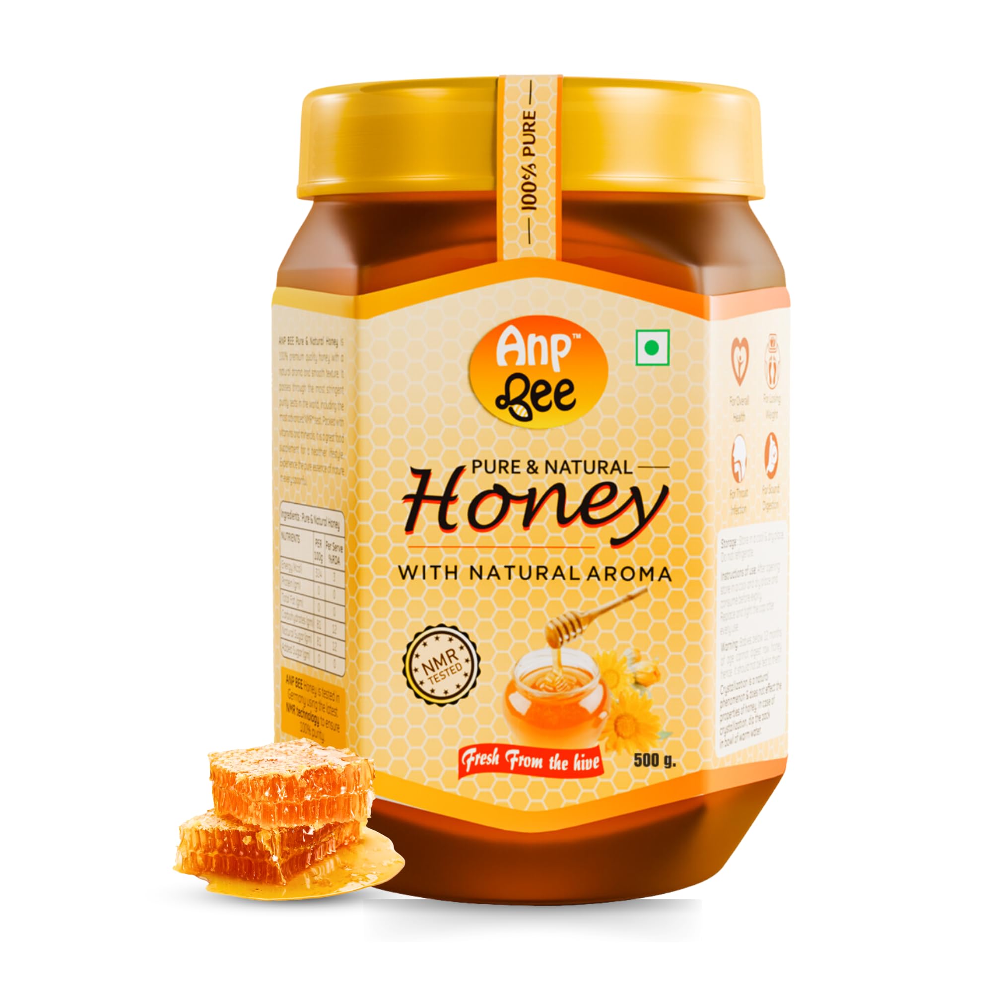 ANP BEE Natural Raw Honey 500gm I NMR Tested, Pure Unfiltered Honey I Original, Unprocessed & Sugar-Free I Supports Weight Management I Pet Jar, Pack of 1