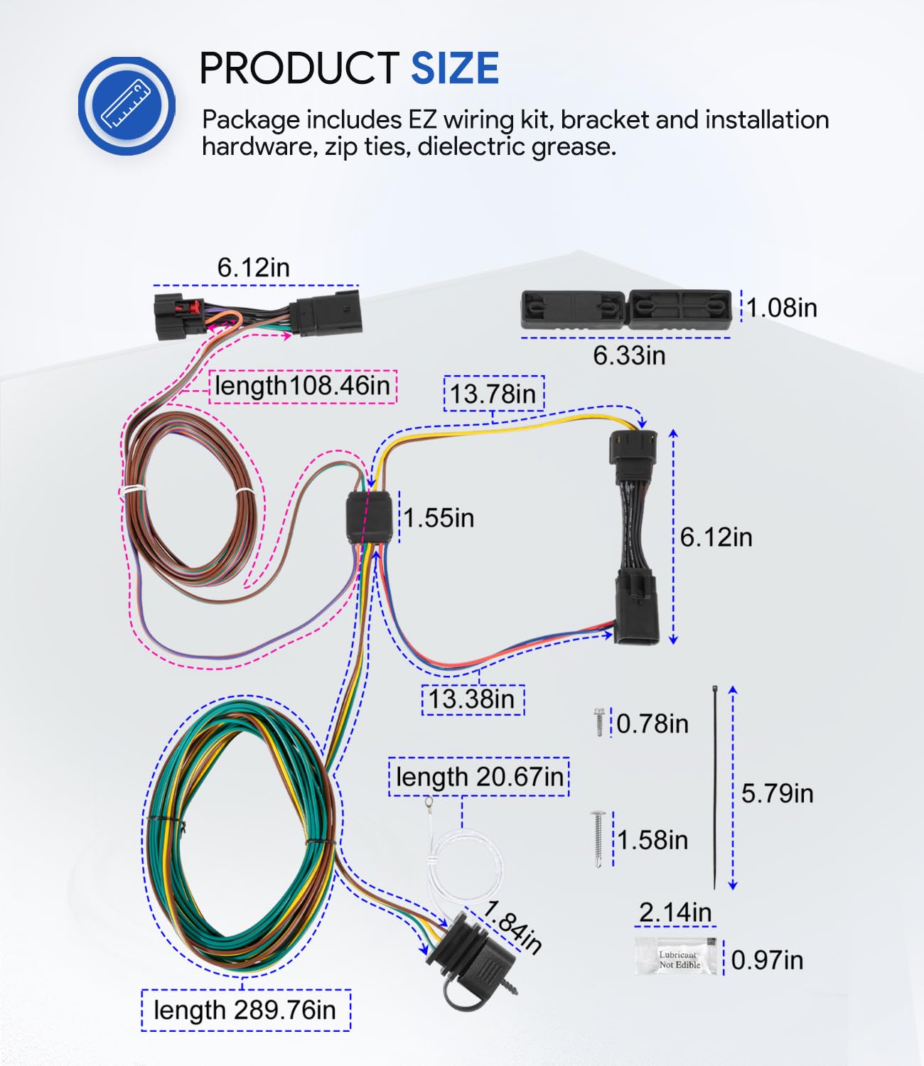 Replace for Blue Ox EZ Light Wiring BX88368 - Towing Wiring Harness kit for Jeep Willys 2021-2025 Wrangler JL 2018-2025 & Gladiator 2020-2025 Towed Vehicle Wiring Kit with Dielectric Grease