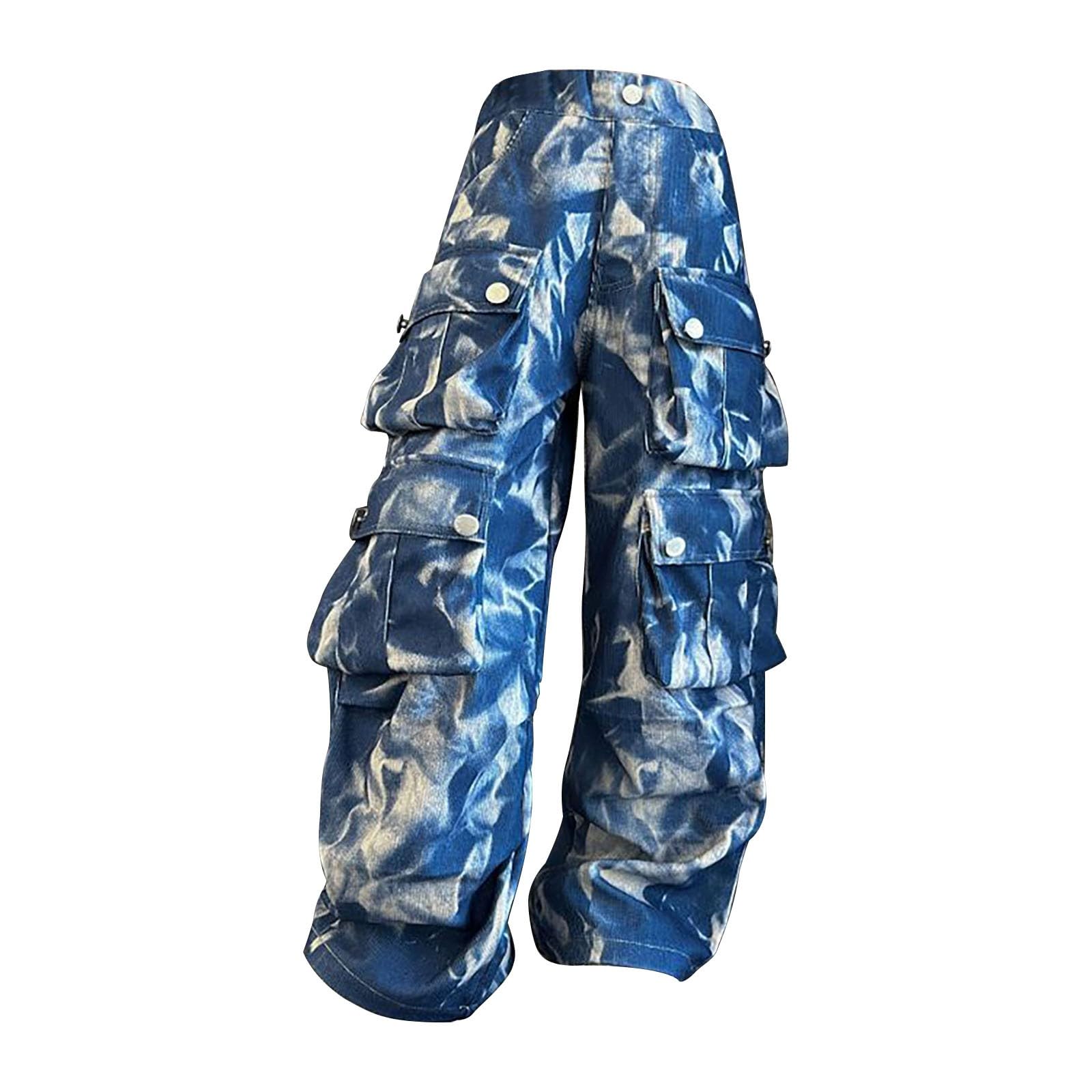 Kids Hip Hop Cargo Sweatpants with Multiple Pockets Streetwear Joggers Pants Fashion Causal Active (Blue, 6-7 Years)