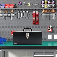 Vista 3 de 16" Portable Metal Toolbox Large Tool Box 18-Gauge Fishing Tackle Box Tool Box Drawer Organizer Steel Toolbox With Metal Latch and Handle Black