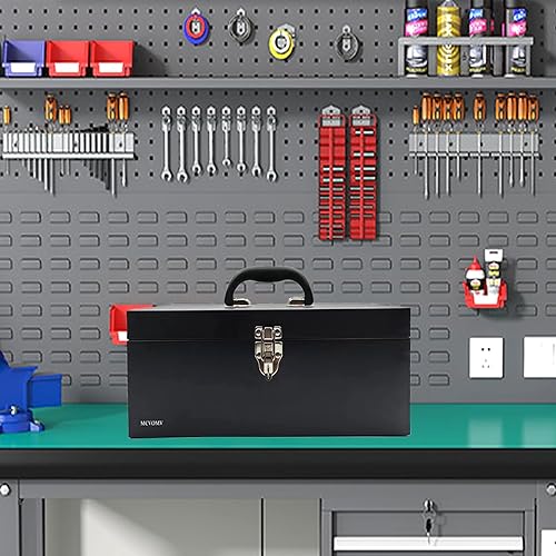 Miniatura 3 de Caja de herramientas de metal portátil de 16 pulgadas, caja de herramientas grande de calibre 18, caja de herramientas de cajón organizador de acero