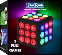 PlayRoute Light Up Brain Memory Game Cube - 5 Fun Electronic Handheld Games for Kids 6-12+ Boys Girls Teens - Boost Focus Coordination Travel Toy