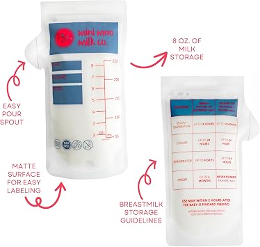 Breastmilk Storage Bags, 100 count, 8 Ounce, Leak-Proof Storage Bags with Easy Pour Spout, Extra Thick, Pre-Sterilized, Self-Standing Freezer Bags (Blue)