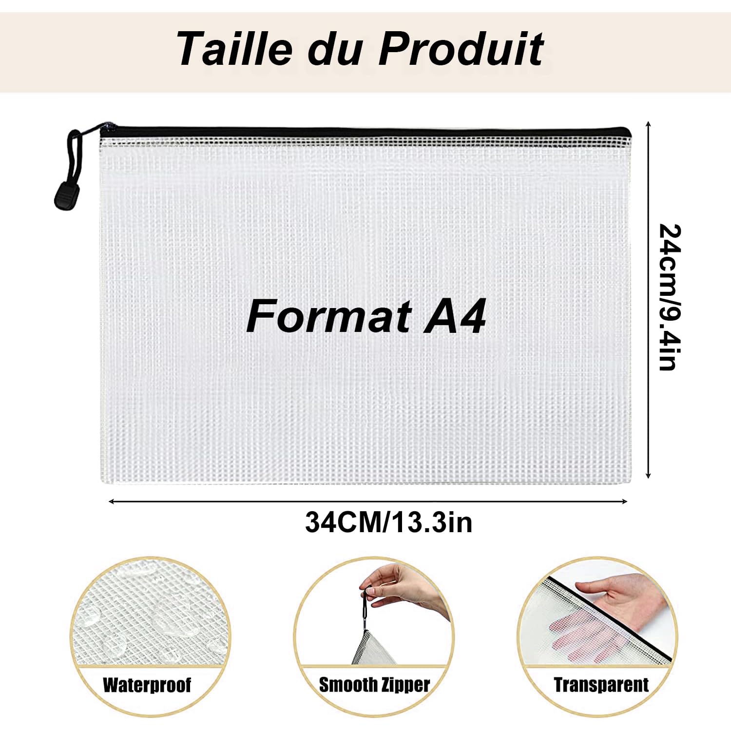 ASelected 40 Pezzi Buste con Zip A4, Cartelline Portadocumenti in Rete Trasparente con Cerniera Nera, Porta Documenti in PVC per Ufficio, Compiti, Ricevute e Archivio