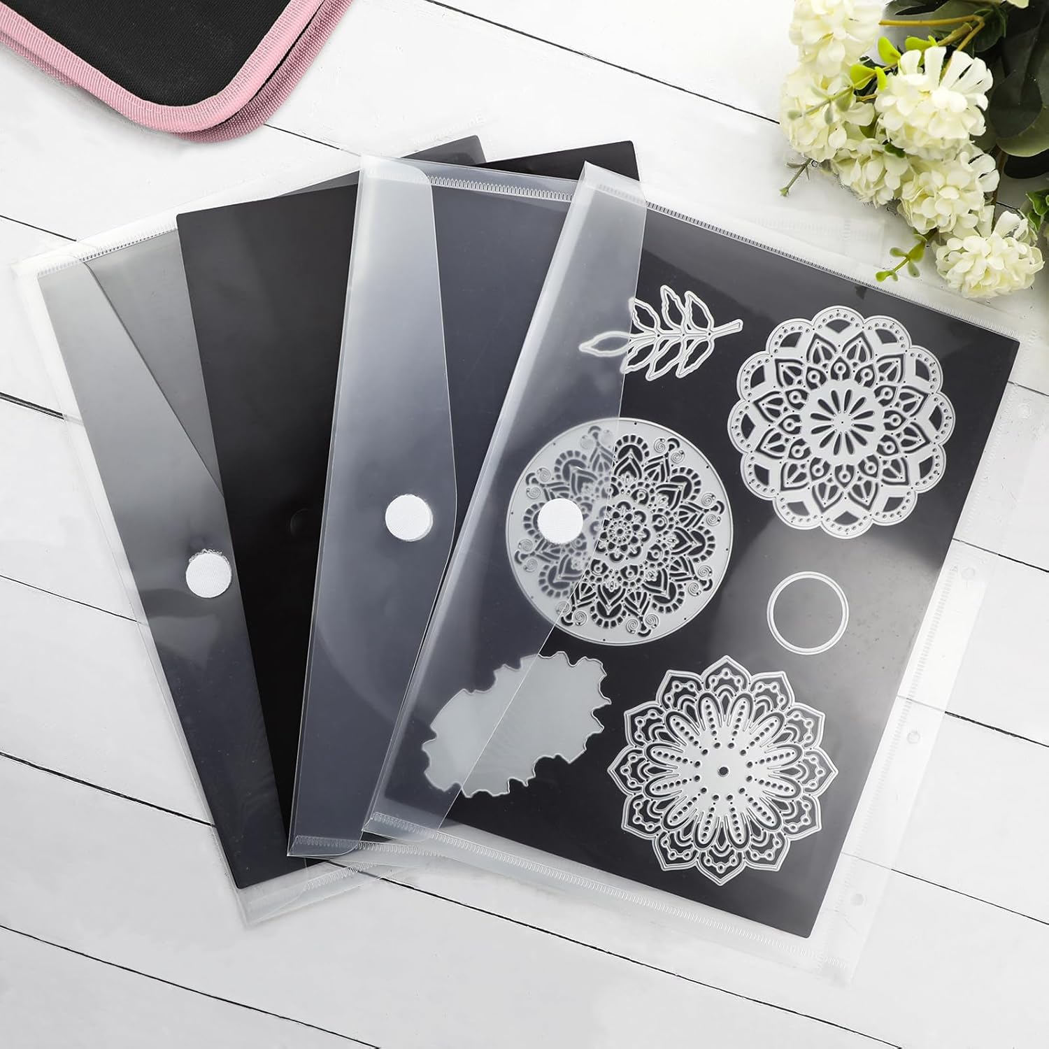 6 PCS A4 Large Stamp and Die Storage Bag with Rubber Magnetic Sheets and Die Cut Storage Pockets Envelopes Binder, Die Storage Set Stencil Organizer for Card Making & Scrapbooking
